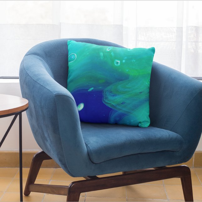 Turquise Navy Blue Fluid Art Swirls Marbling Kudde (Skapare uppladdad)