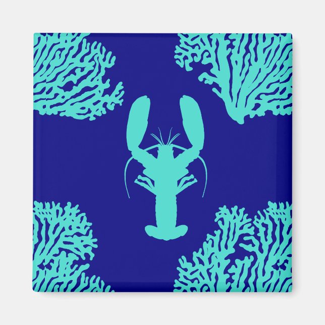 Turquise Navy Lobster Coastal Mönster Magnet (Framsidan)
