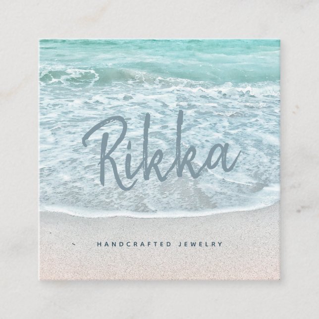 Turquise Ocean Sandy Beach Handmade Jewelry Fyrkantigt Visitkort (Framsida)