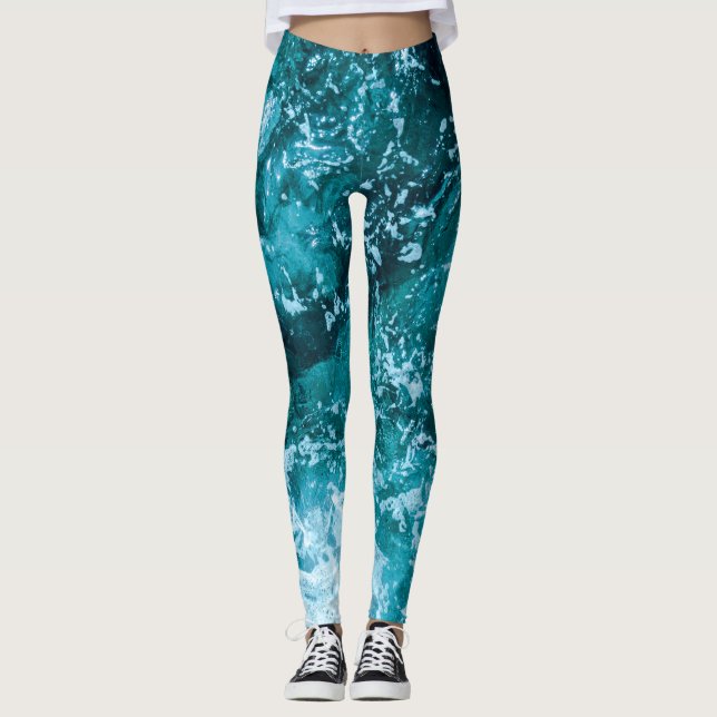 Turquise Ocean Sea Vinkarare Mönster Leggings (Framsida)