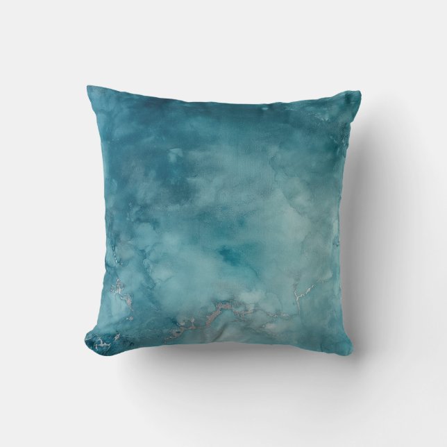 Turquise Ocean Watercolor Abstrakt Dekorativ kudde (Framsida)