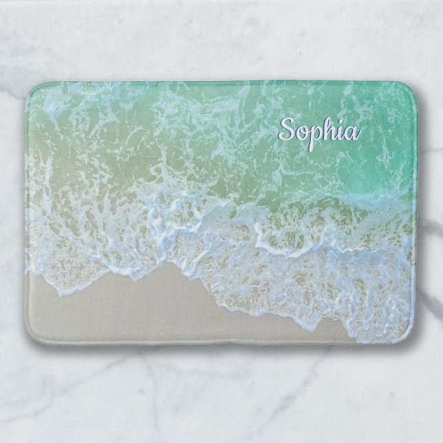 Turquise Ocean Wave, Personalize Namn eller Monogr Badrumsmatta (Skapare uppladdad)