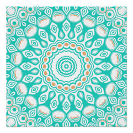 Turquise och Beige Ocean Mandala Mönster Perfect Poster