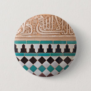 Turquise och Black Arabesque Mönster Button Knapp