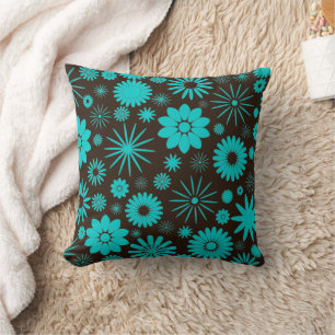 Turquise och Brown Blommigt Socialite Design Kudde
