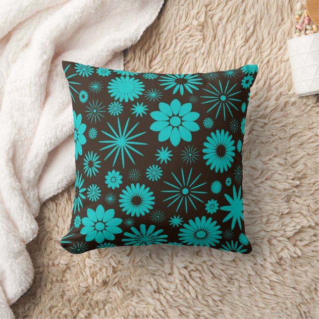Turquise och Brown Blommigt Socialite Design Kudde (Filt)
