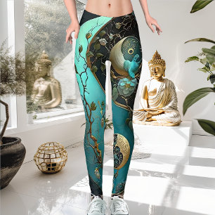 Turquise och Cyan Yin och Yang Meditation Yoga Leggings