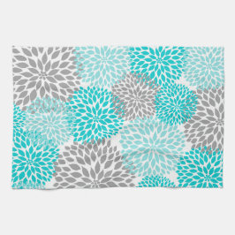 Turquise och Grått Blommigt  Kitchen Tea Towel Kökshandduk