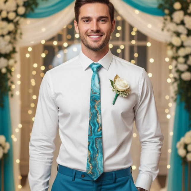 Turquise och Guld Glitter Agate Neck Tie Slips (Skapare uppladdad)