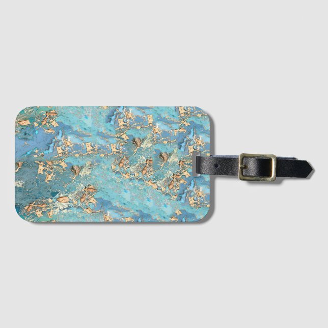 Turquise och Guld Glitter Marble Bagagebricka (Framsida horisontal)