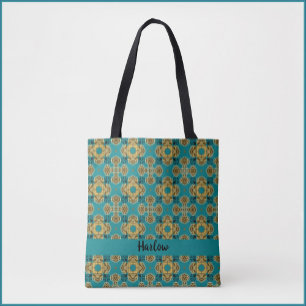 Turquise och Guld Moroccan Tile Inspired Tygkasse
