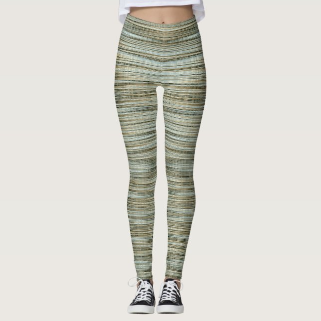 Turquise och Guld Stripe Mönster Leggings (Framsida)