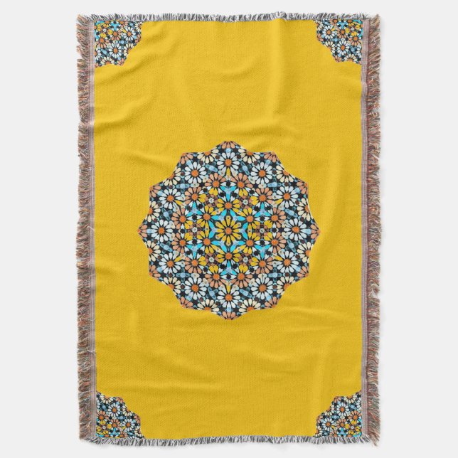 Turquise och Gult Marble Moroccan Mosaic Filt (Framsidan Vertikal)