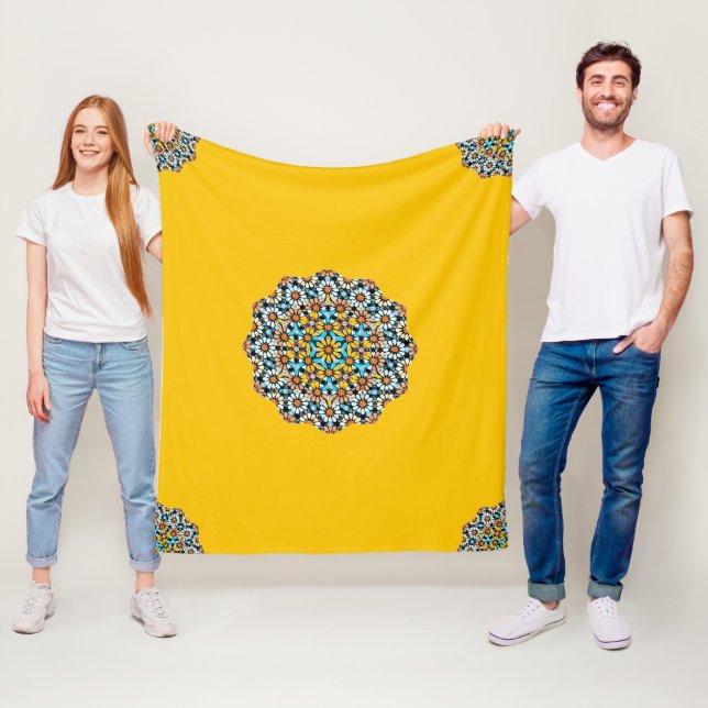 Turquise och Gult Marble Moroccan Mosaic Fleecefilt (På plats)