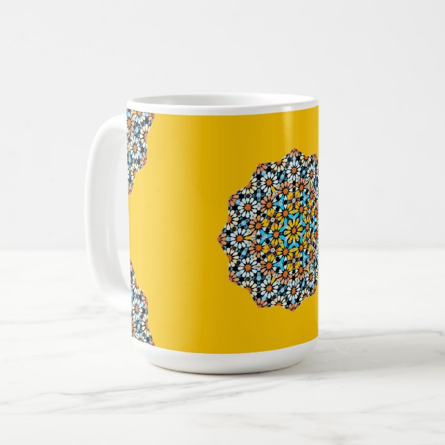 Turquise och Gult Marble Moroccan Mosaic Kaffemugg (Framsida vänster)