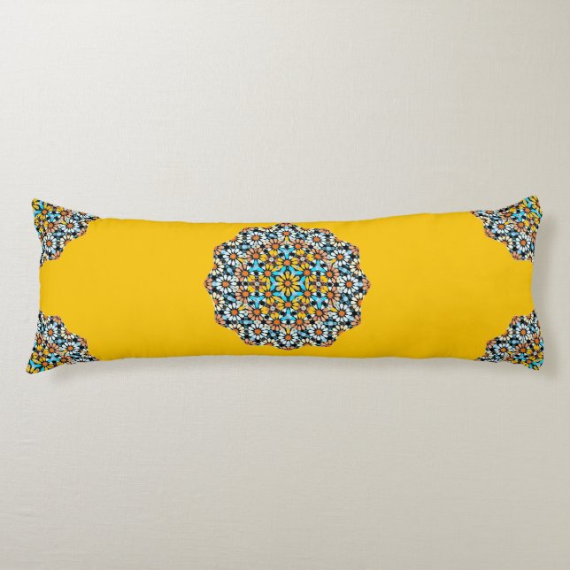 Turquise och Gult Marble Moroccan Mosaic Kroppskudde (Framsidan)