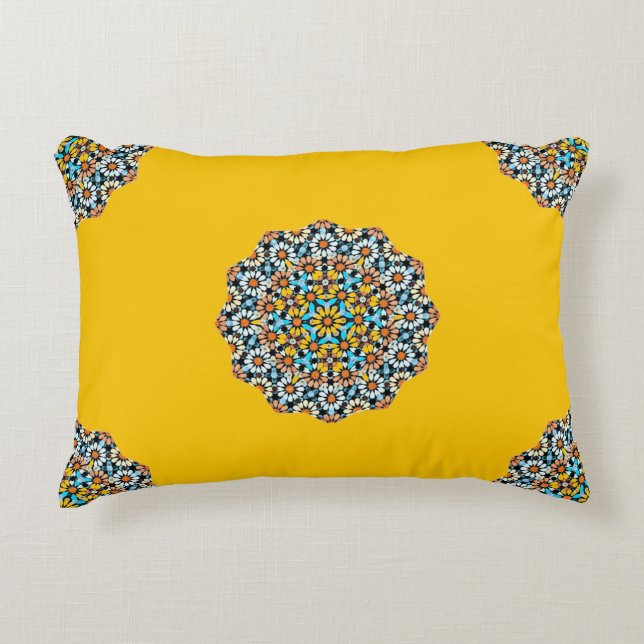 Turquise och Gult Marble Moroccan Mosaic Prydnadskudde (Framsidan)