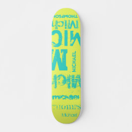 Turquise och Lemon Grunge Typography Ord Cloud Mini Skateboard Bräda 18,5 Cm