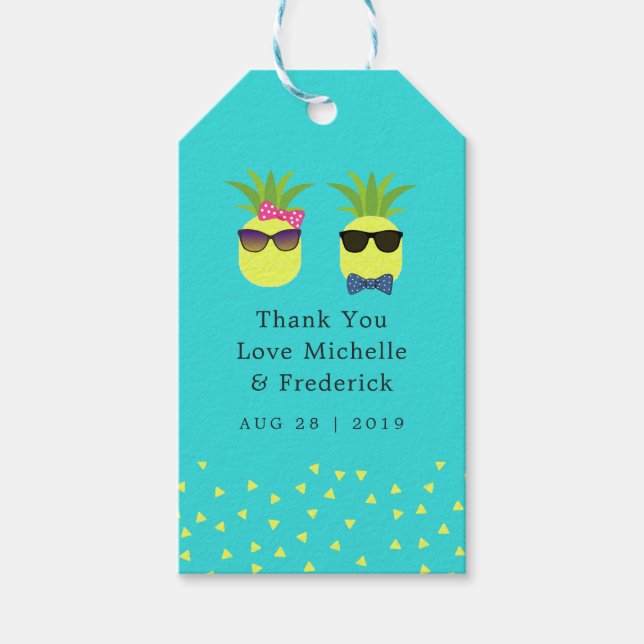 Turquise och Lemon Tropical Summer Beach Wedding Presentetikett (Framsidan)