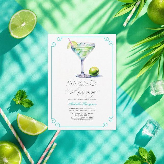 Turquise och Lime Margs & Matrimony Möhippa Inbjudningar (Elegant Margs & Matrimony Bridal Shower Invitation)