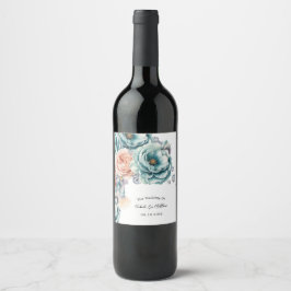 Turquise och Peach Diamond Bröllop Vinflaska Etikett