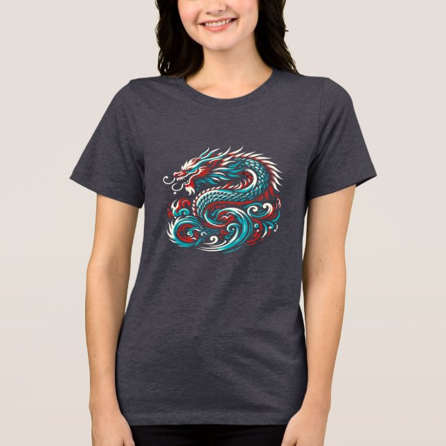 Turquise och Red Asian Dragon T Shirt (Framsida)