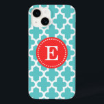 Turquise och Red Modern Moroccan Monogram<br><div class="desc">Chic Girly Preppy Modern Moroccan Quatrefoliil Lattice Design med Anpassningsbar Personlig Monogram Namn eller Initial</div>