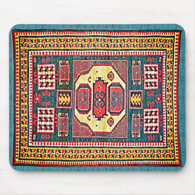 Turquise och Ro Red Kazak Oriental Matta Design Musmatta (Framsidan)