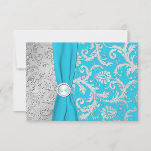 Turquise och Silver Damask OSA kort