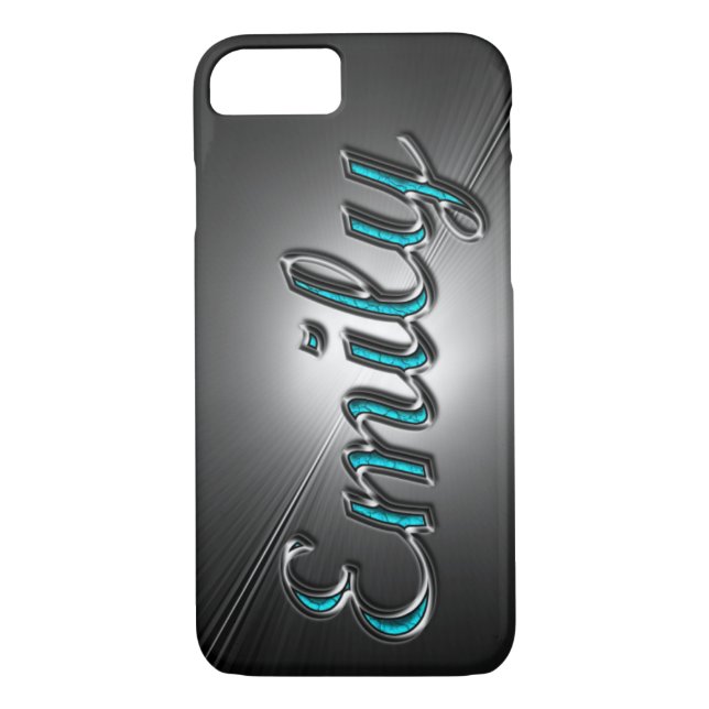 Turquise och Silver Design namn "Emily" Case-Mate iPhone Skal (Baksida)