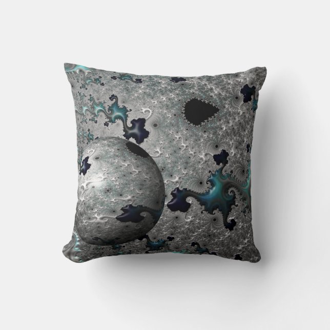 Turquise och Silver Mandelbrot Cushion Kudde (Framsida)