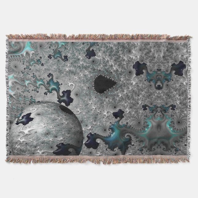 Turquise och Silver Mandelbrot Throw Blanket Filt (Framsidan)