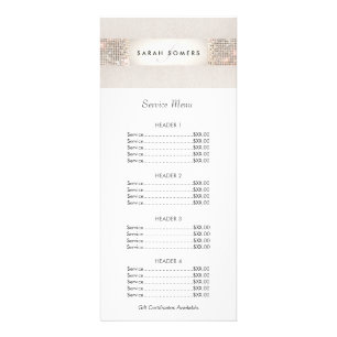 Turquise och Silver Sequin Pris List Menu Reklamkort