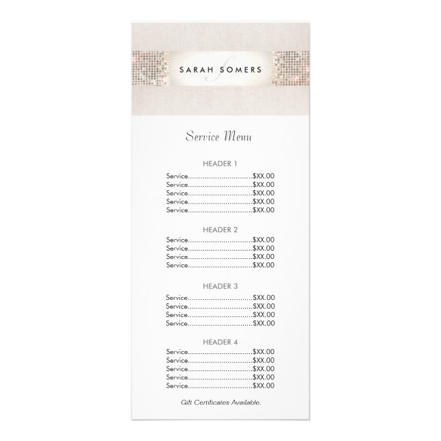 Turquise och Silver Sequin Pris List Menu Reklamkort (Framsidan)