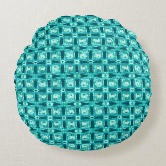 Turquise och Teal Shibori Play Rund Kudde (Framsidan)