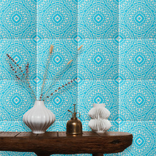 Turquise och White Bohemian Ornate Damask Pattern Kakelplatta