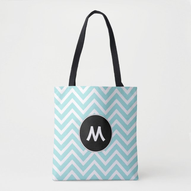 Turquise och White Chevron Monogram Tygkasse (Framsida)
