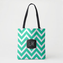 Turquise och White Chevron Rand med Monogram Tygkasse