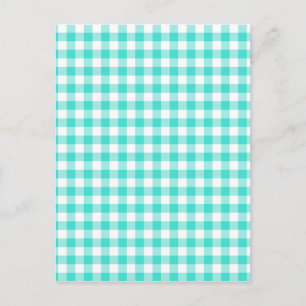 Turquise och White Gingham Checks Mönster Vykort