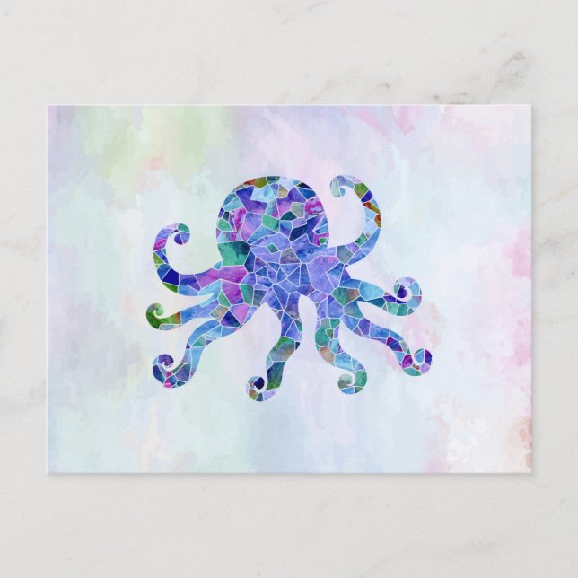 Turquise Octopus Mosaic Sea Glass Silhouette Vykort (Framsida)