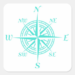 Turquise on White Compass Ro Fyrkantigt Klistermärke
