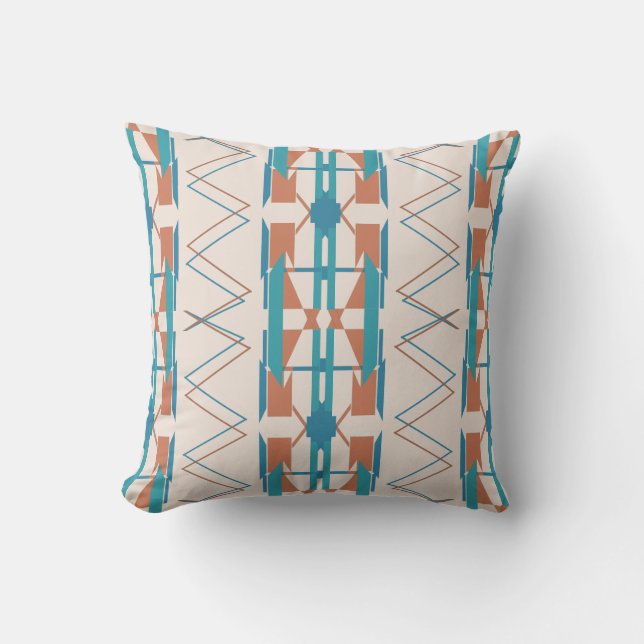 Turquise Orange Beige Southwest Art look Mosaic Kudde (Framsida)