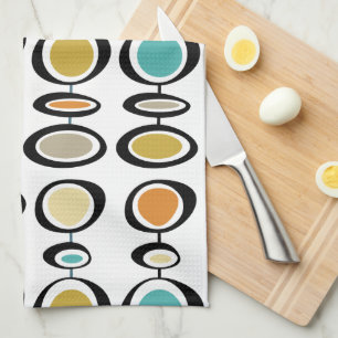 Turquise Orange Circles Mid Century Mönster Kökshandduk