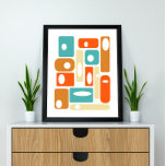 Turquise Orange Cream Squares Modern i mitten av å Poster<br><div class="desc">Den här fantastiska moderna konsthyran i mitten av århundradet har olika rundade fyrkanter och rektanglar med motstående vita cirklar och ovaler,  i en kombination av turkos,  två nyanser av orange och grädde. Det här blir ett färgstarkt tillskott till ditt hem!</div>