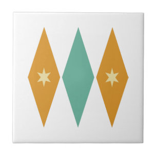 Turquise Orange Diamonds Cream Stars Mid Century Kakelplatta