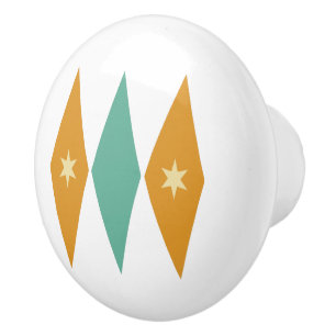 Turquise Orange Diamonds Cream Stars Mid Mod Knopp