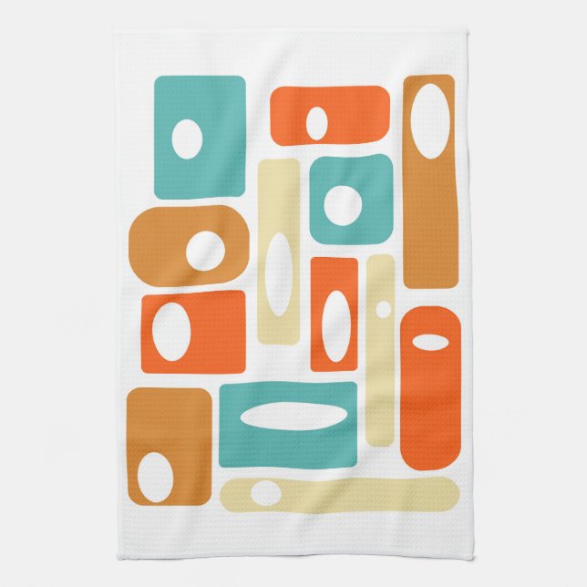 Turquise Orange Geometric Mid Century Modern Kökshandduk (Vertikal)