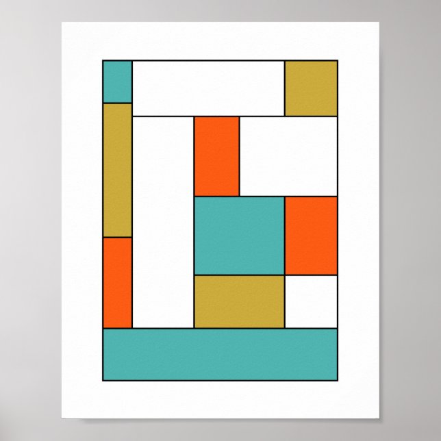 Turquise Orange Guld Färg Block Mid Century Poster (Framsidan)