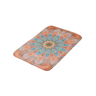 Turquise Orange Red Hip Mandala Round Sol Mönster Badrumsmatta