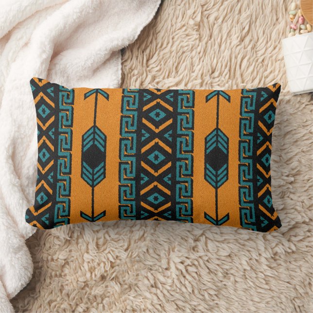 Turquise Orange Southwest Tribal Aztec Mönster Lumbarkudde (Filt)